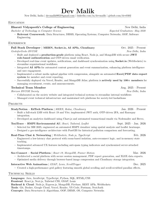 Dev Malik Resume